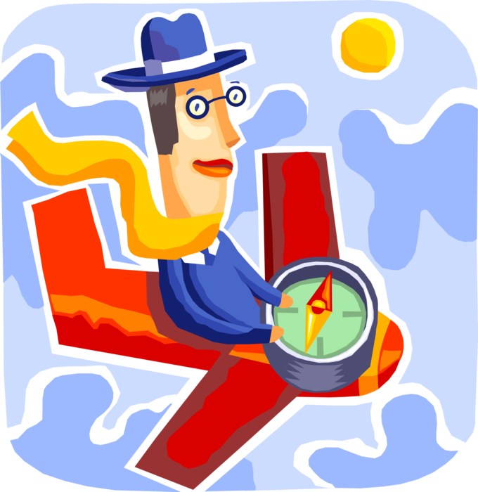 Vector Illustration Of Businessman Pilot Flies Aircraft Clipart (680x700), Png Download