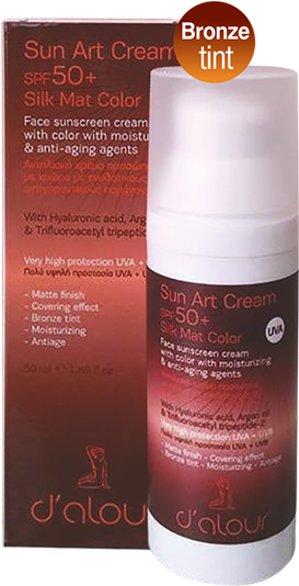Sun Art Cream Spf 50 Silk Mat Color Bronze Tint - Lotion Clipart (551x945), Png Download