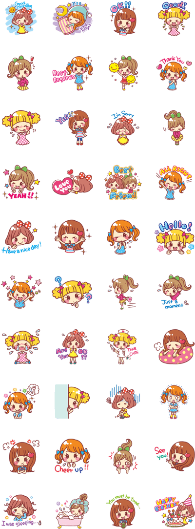 Japanese Kawaii Girls By Hiroko Yokoyama - Japanese Line Stickers Girl Clipart (420x1121), Png Download