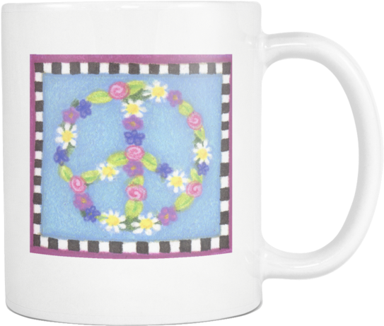 Floral Peace Sign 11oz White Ceramic Coffee Mug - Coffee Cup Clipart (600x600), Png Download