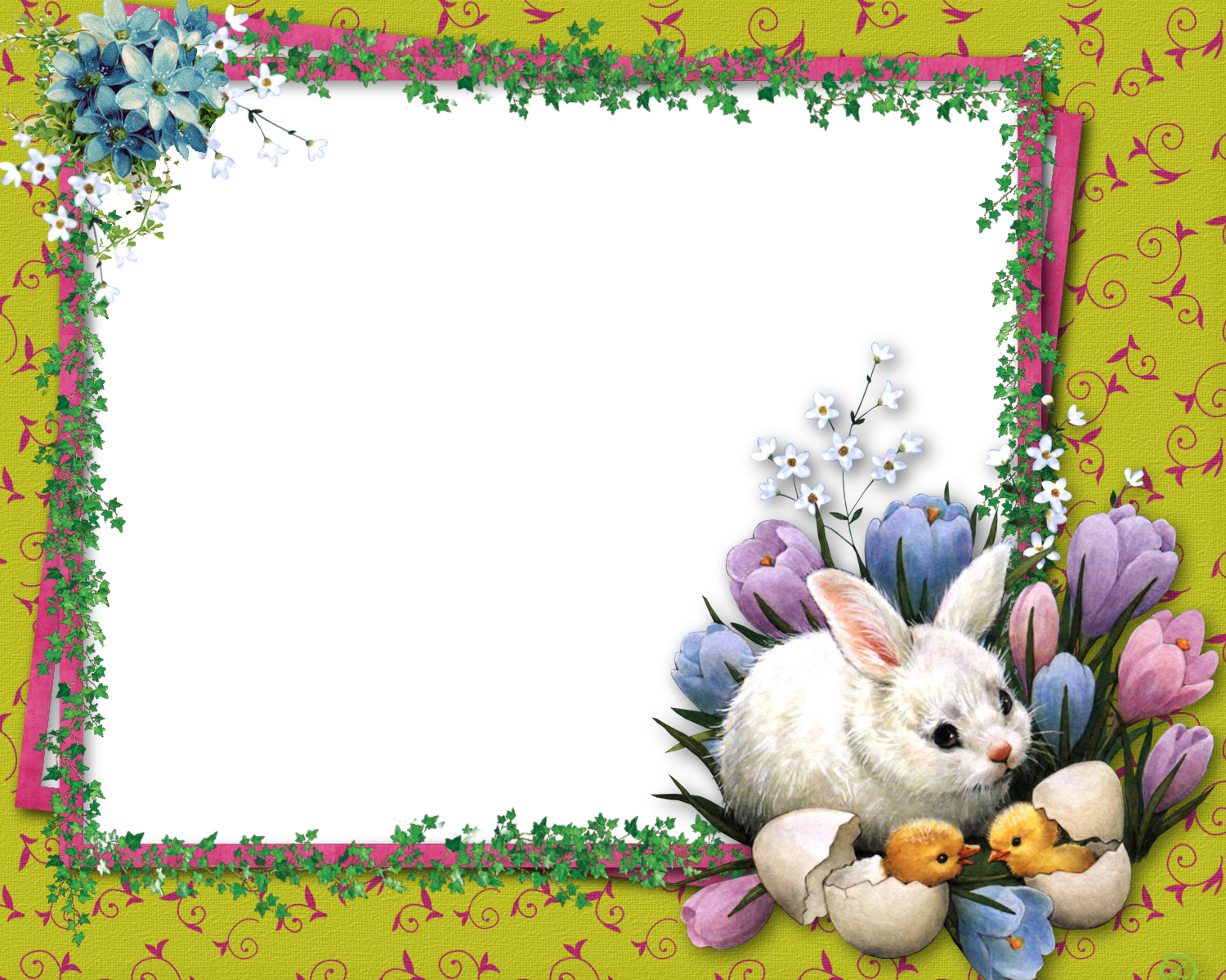 Frame Background, Easter Pictures, Coloring Easter - Happy Easter Chick And Bunny Clipart (1500x1200), Png Download