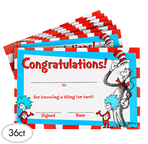 Cat In The Hat Certificate 36 Pack - Dr Seuss Certificates Clipart (485x659), Png Download