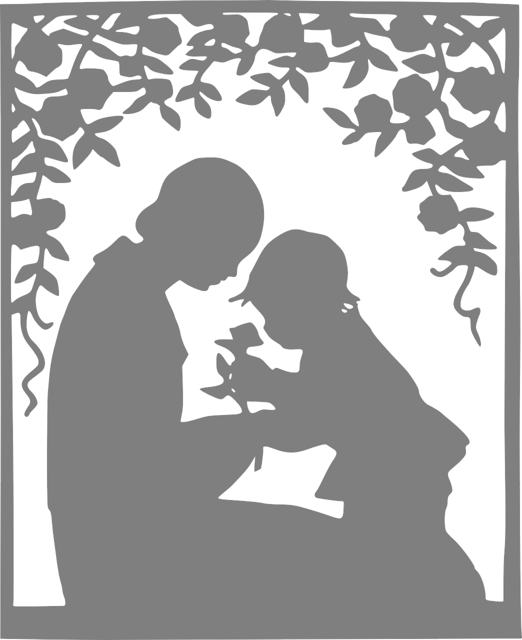 Gypsychavi - Grandmother And Granddaughter Silhouette Clipart (1044x1280), Png Download