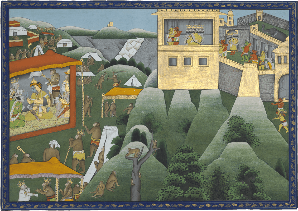 Rama Takes Counsel With His Allies As Ravana's Spies - Painting Clipart (1333x1000), Png Download