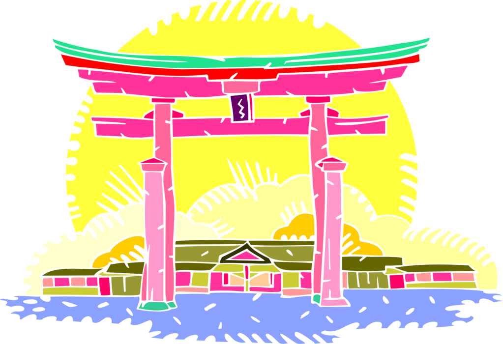 Shinto Torii Gate Vector - Japan Temple Vector Png Clipart (1023x700), Png Download