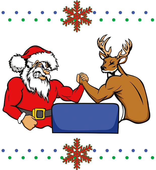 Santa Arm Wrestling Reindeer - Santa And Reindeer Wrestling Clipart (675x675), Png Download