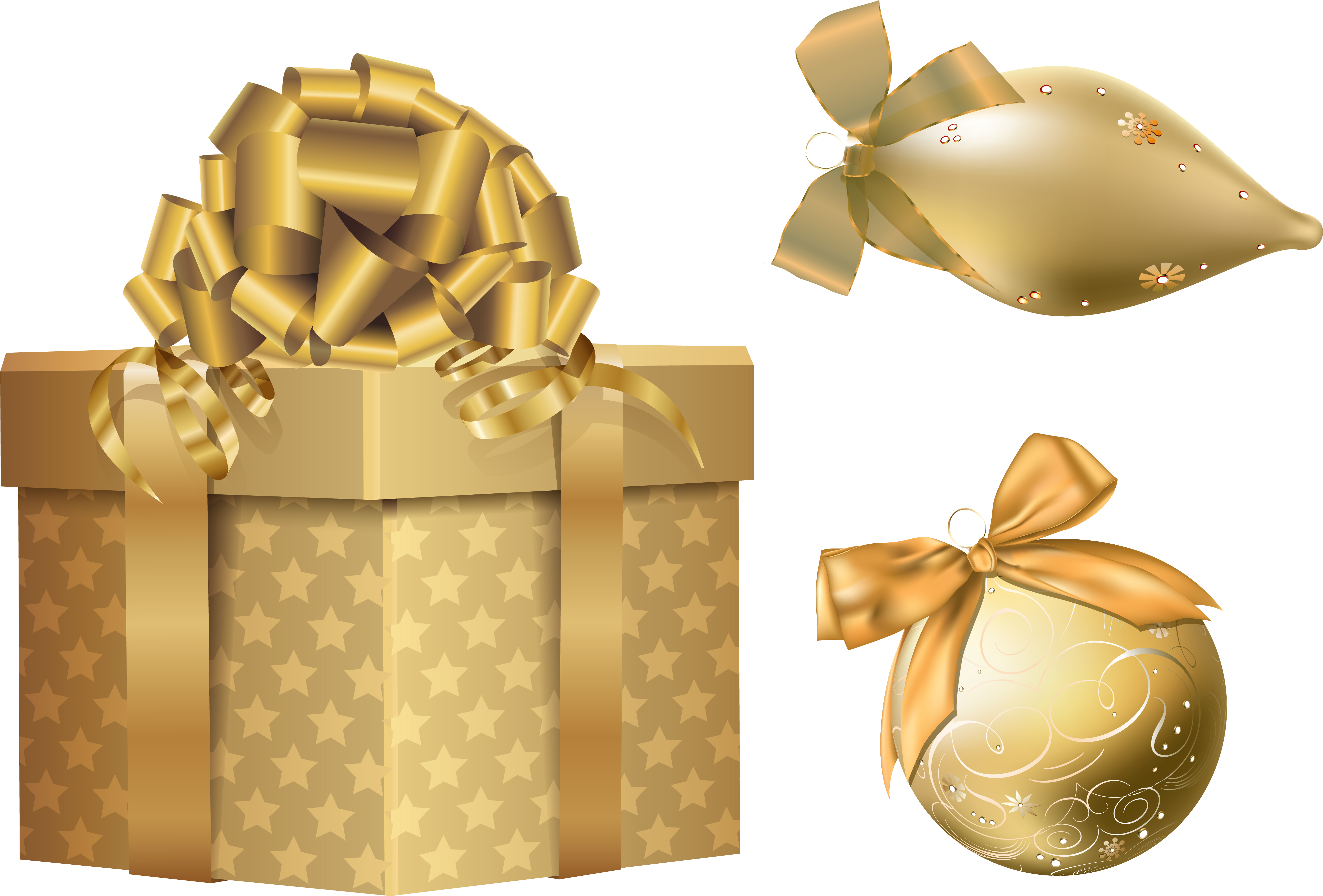 Gold Christmas Elements Png Clipart - Silver Gold Christmas Gift Transparent Png (5329x3599), Png Download
