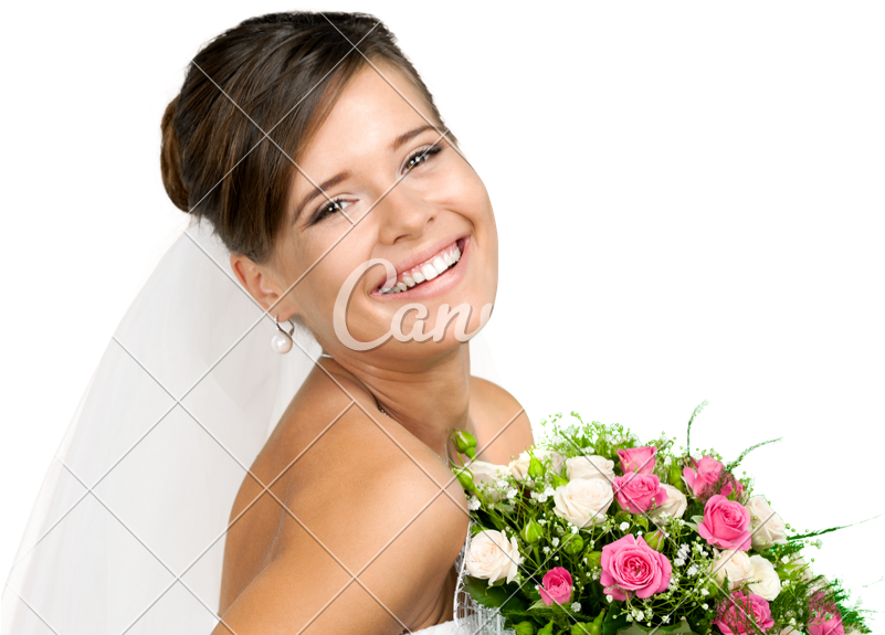 Smiling Bride Wedding Flowers Photos By Canva - Bouquet Clipart (800x585), Png Download