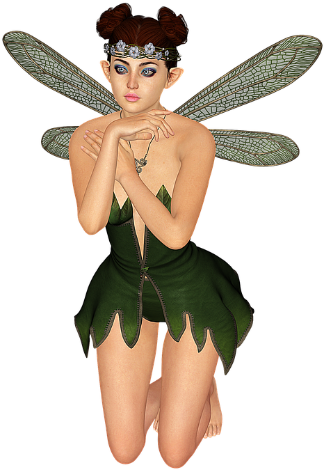 Fee Elf Wing Kneeling Fairy Fae Woman Beauty - Fairy Clipart (519x720), Png Download