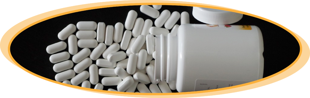 Double Seperator Pills On Table Spilling From Bottle - Bcaa Pills Clipart (1024x324), Png Download