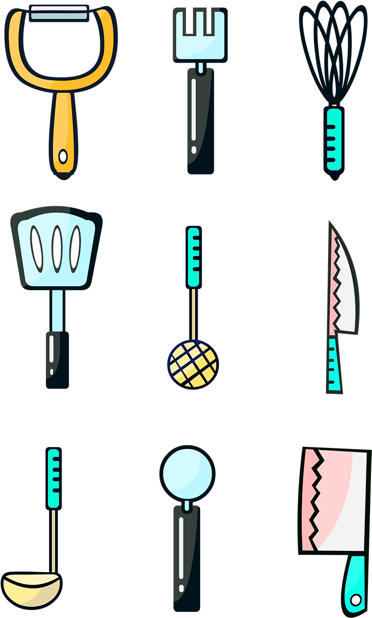 Living Supplies Hand Painted Cartoon Kitchen Utensils - เครื่องครัว การ์ตูน Clipart (1024x1369), Png Download