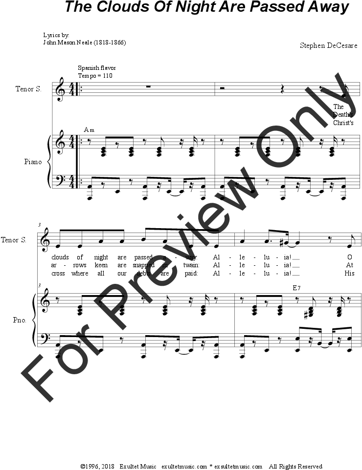 Click To Expand The Clouds Of Night Are Passed Away - Sheet Music Clipart (816x1056), Png Download