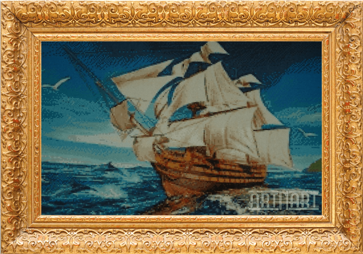 3d Handmade Diamond Painting Floating Ship - Sailing Frigate Clipart (740x740), Png Download