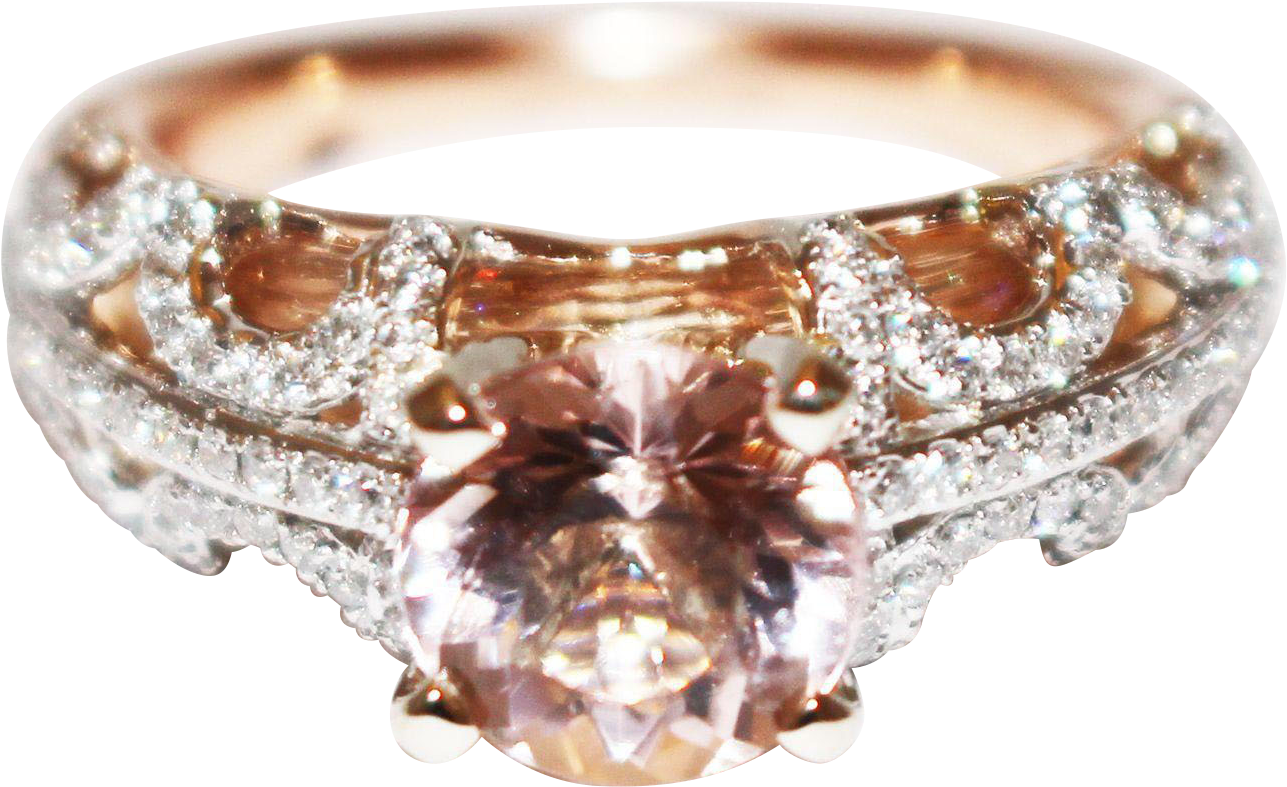 Unique Elegant Natural Morganite Diamond 3-d 2 Layers - Engagement Ring Clipart (1286x1286), Png Download