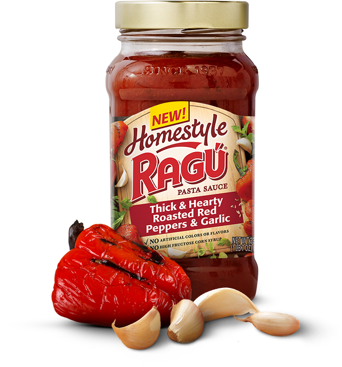 Homestyle Thick & Hearty Roasted Red Peppers & Garlic - Ragu Homestyle Thick And Hearty Traditional Sauce Clipart (1000x800), Png Download