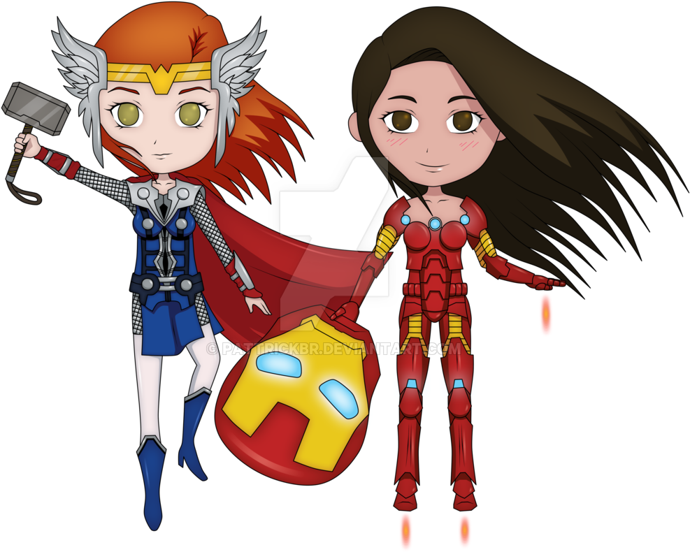 Thor Girl And Iron Woman By Pattrickbr - Cartoon Clipart (987x790), Png Download