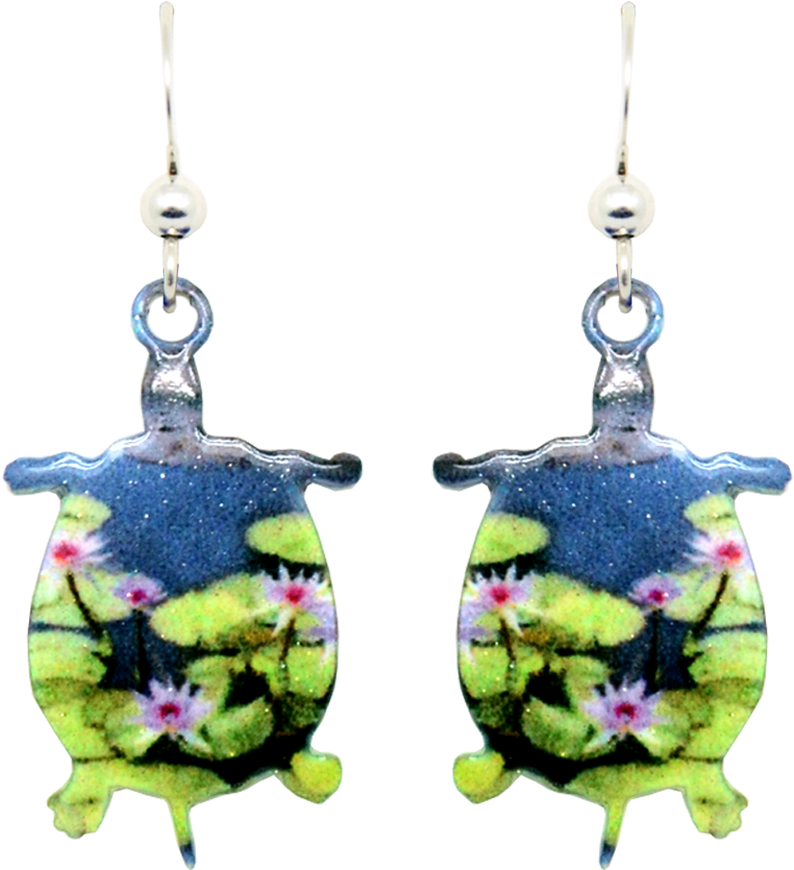 Pink Water Lilies Turtle - Earrings Clipart (794x870), Png Download