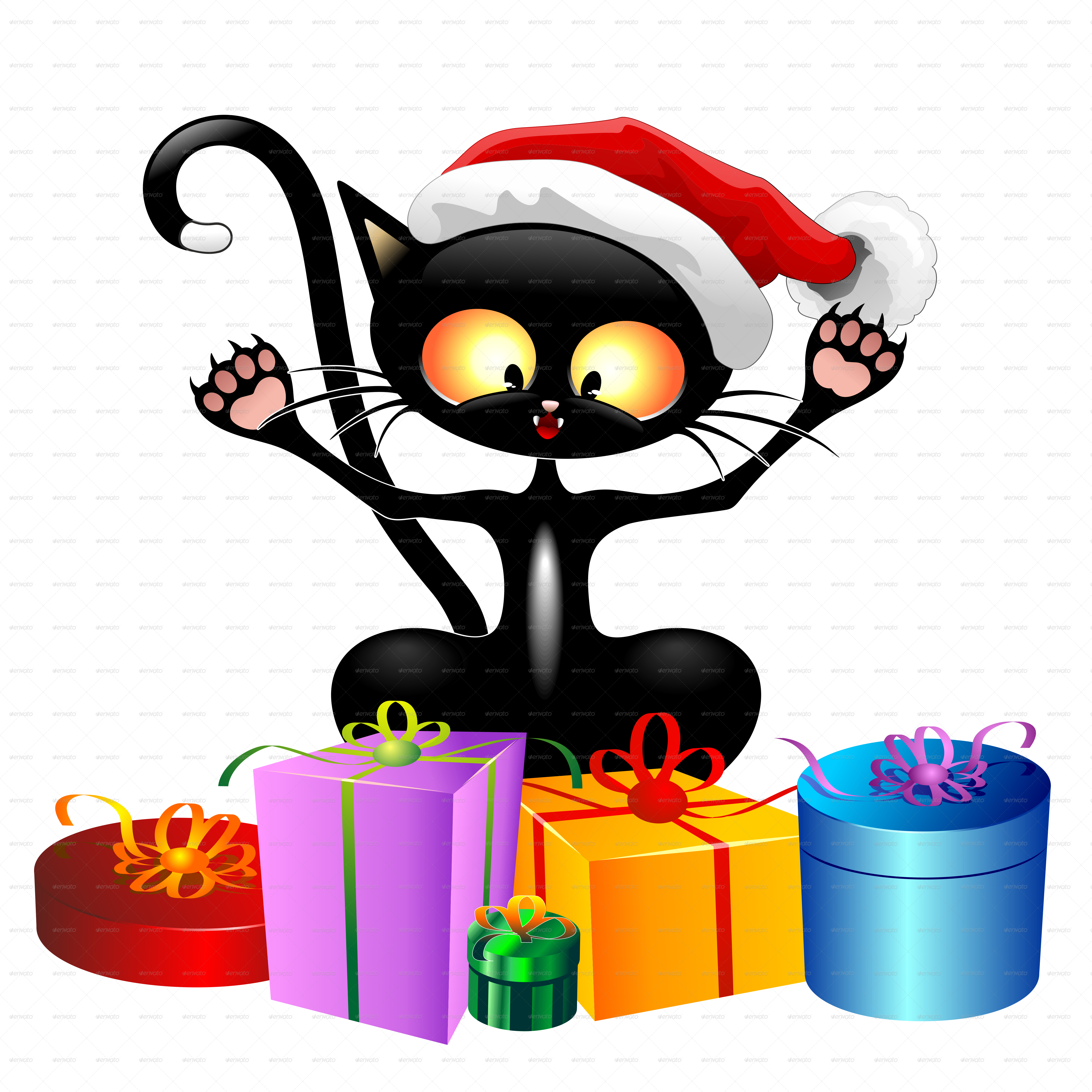 Cat Cartoon Christmas Png Clipart (5000x5000), Png Download