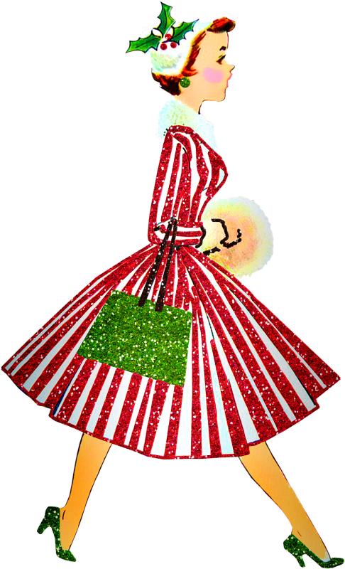 Mercadillos De Navidad - Vintage Christmas Ladies Clipart - Png Download (486x800), Png Download