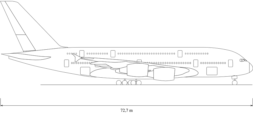 Airbus A380, Perfil, Vista Lateral, Avión, Dibujo - Airbus A380 Clipart (960x480), Png Download