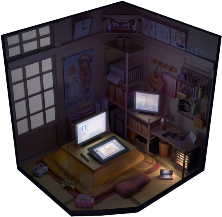 Anime Room 0 Anime Room 1 - Interior Design Clipart (820x785), Png Download
