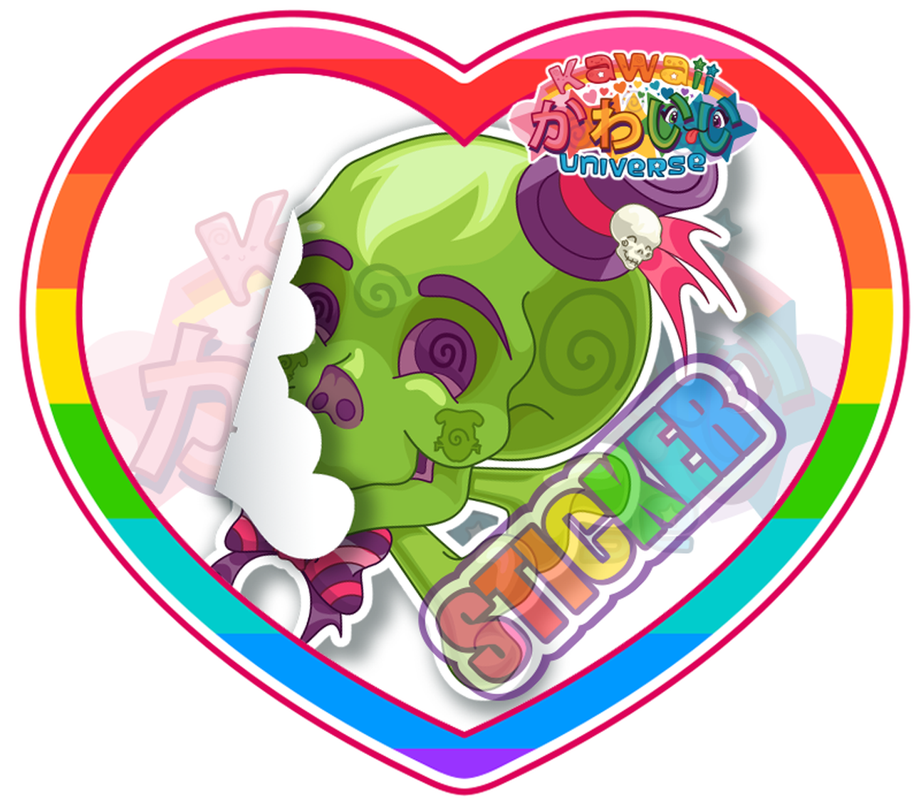 Kawaii Universe Cute Green Skull Stickers - Kawaii Clipart (1292x1292), Png Download
