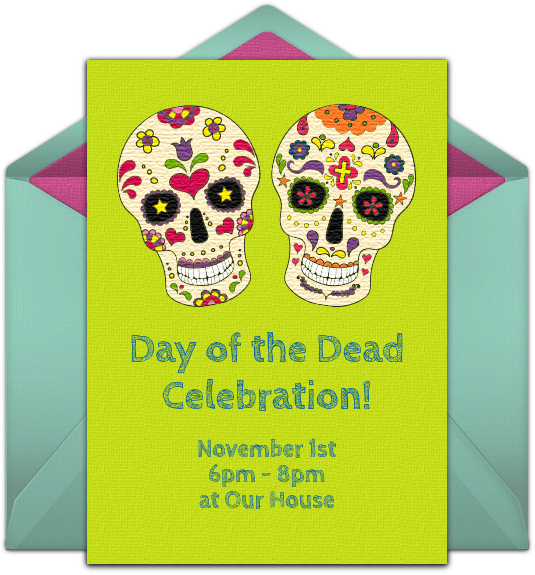 Sugar Skull Online Invitation - Dia De Los Muertos Birthday Invitations Template Clipart (650x650), Png Download