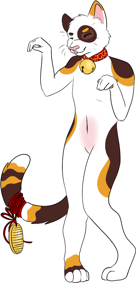 Lucky Cat - Fukuran - Cartoon Clipart (520x980), Png Download