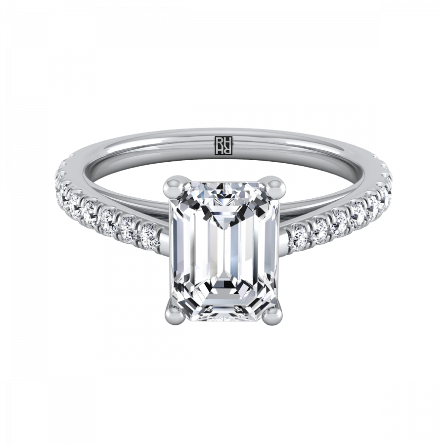 Classic 4 Prong Emerald Cut Diamond Engagement Ring - Diamond Cut Clipart (900x900), Png Download