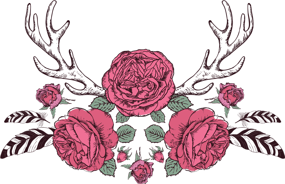 Sticker Boheme Roses Et Plumes Ambiance Sticker Col - Roses With Deer Graphic Design T Shirt Clipart (1200x1200), Png Download