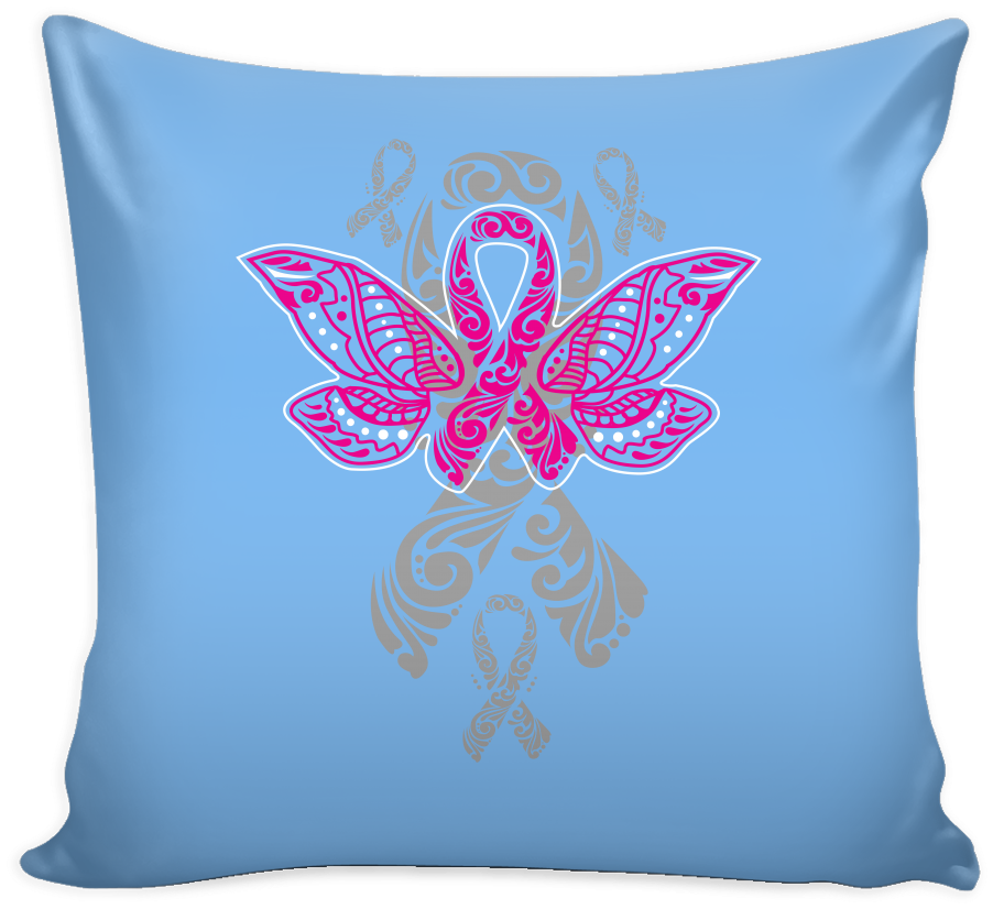 Butterfly Pink Ribbon V2 Cool Awesome Unique Breast - Cushion Clipart (902x826), Png Download
