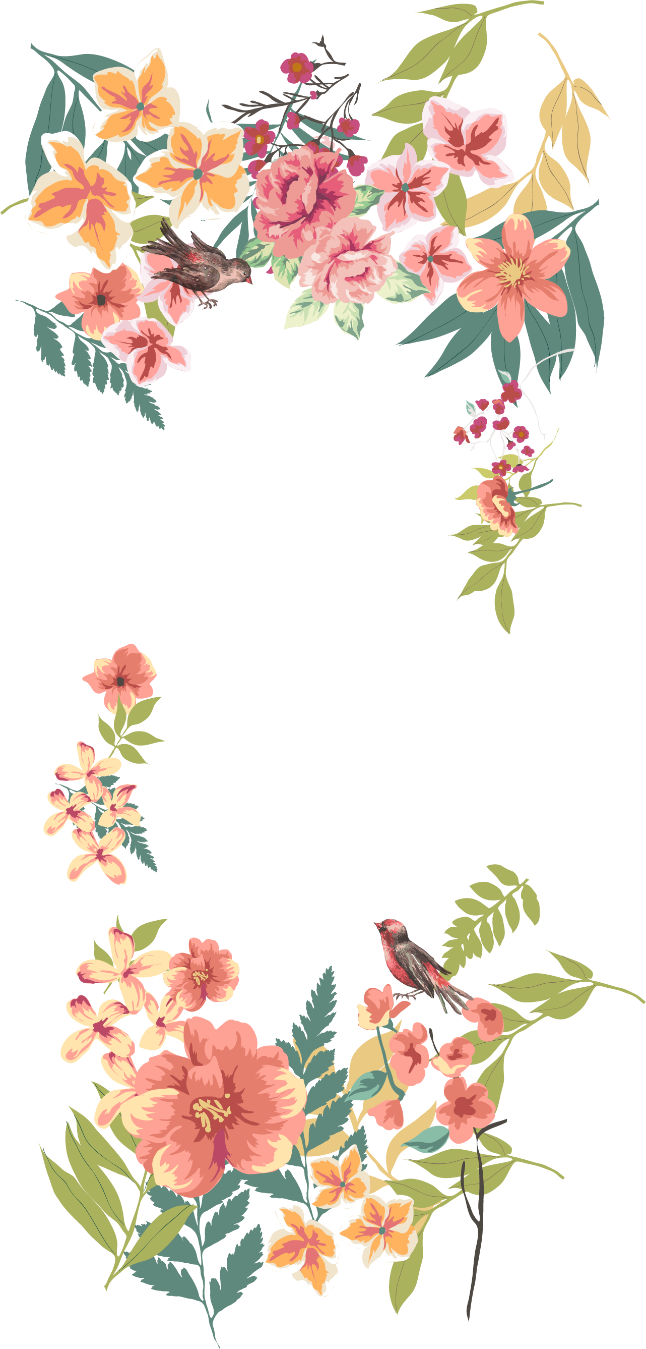 Flower Euclidean Vector Floral Design - Flower Border Png Clipart (1282x2674), Png Download