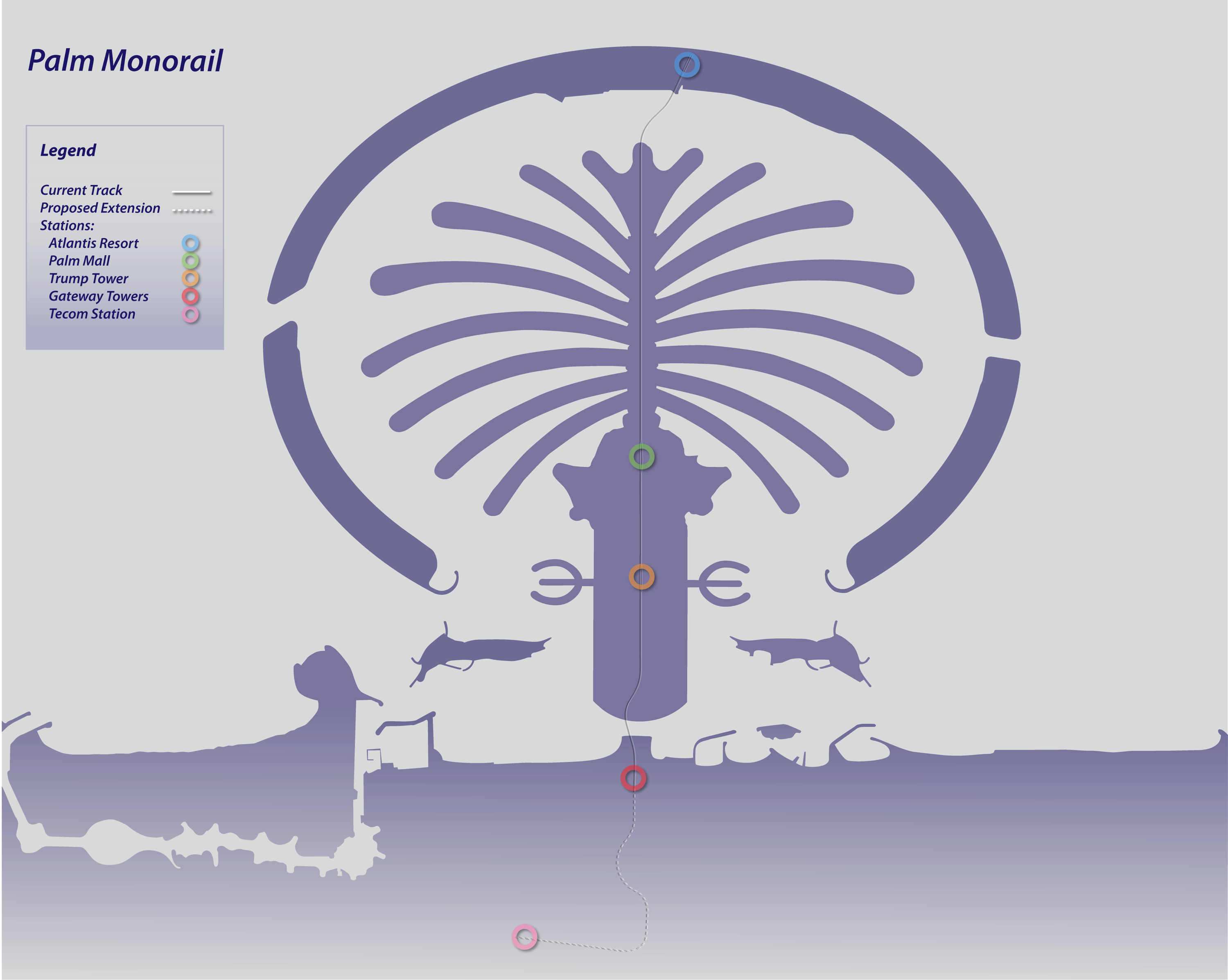Palm Monorail Map4copy - Palm Island Dubai Plan Clipart (3000x2394), Png Download