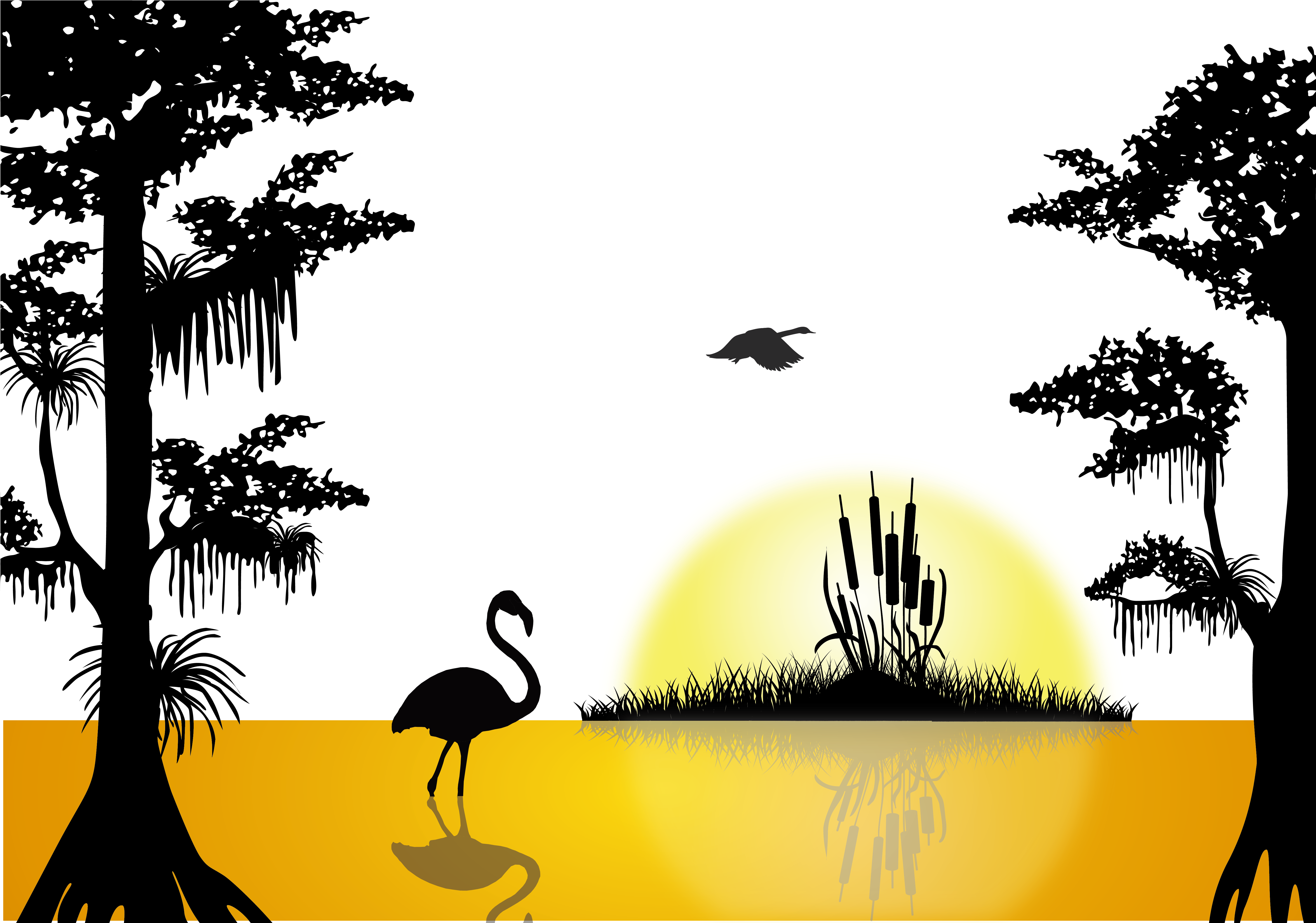 Sunset Lake Silhouette - Lake Silhouette Clipart (5871x4247), Png Download