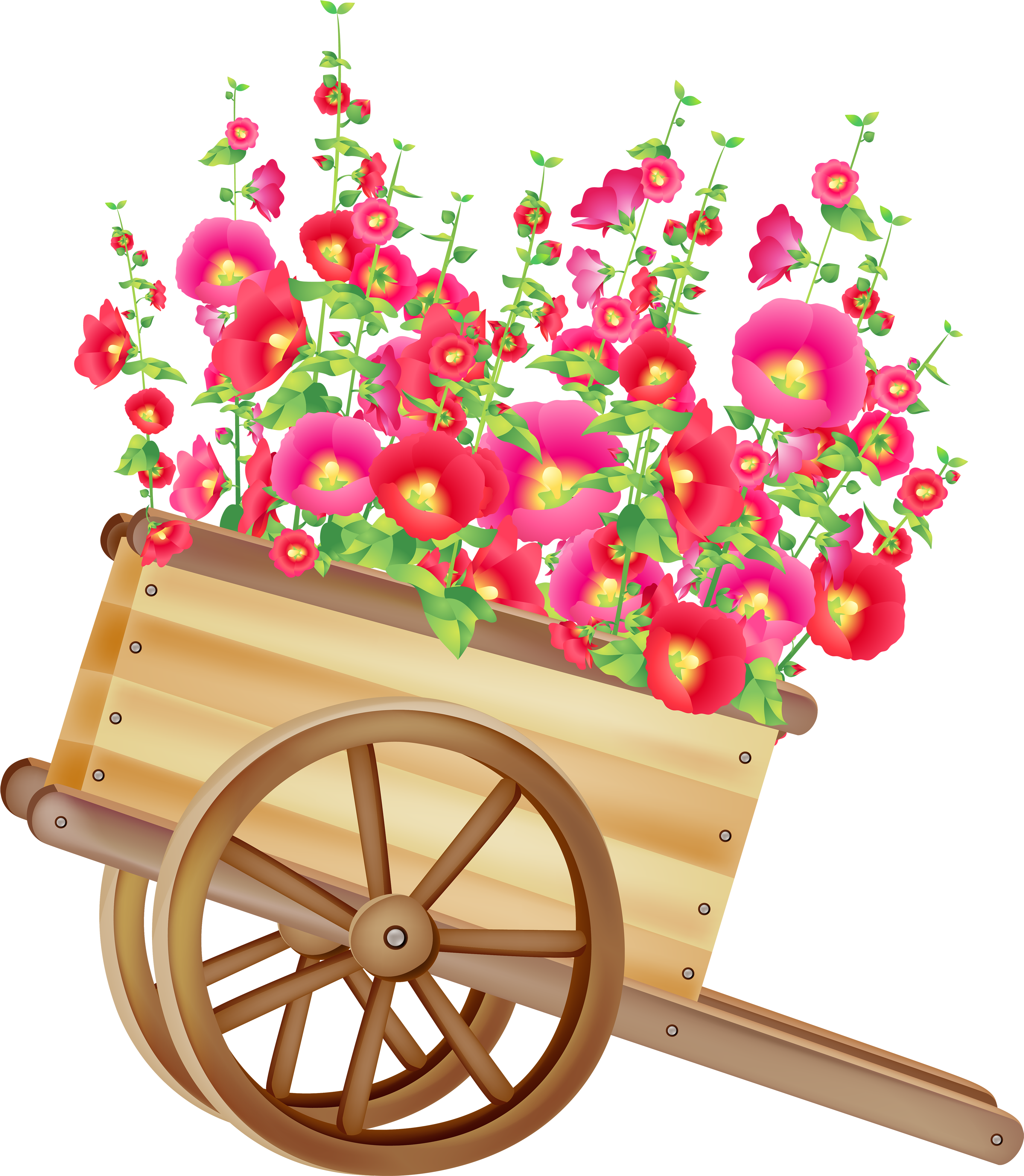 Wheelbarrow With Flowers Png Clipart - Bullock Cart Vector Transparent Png (3500x4018), Png Download