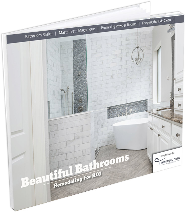 Beautiful Bathrooms Ebook Cover Thaddeus Drew Remodeling - Sliding Door Clipart (991x887), Png Download