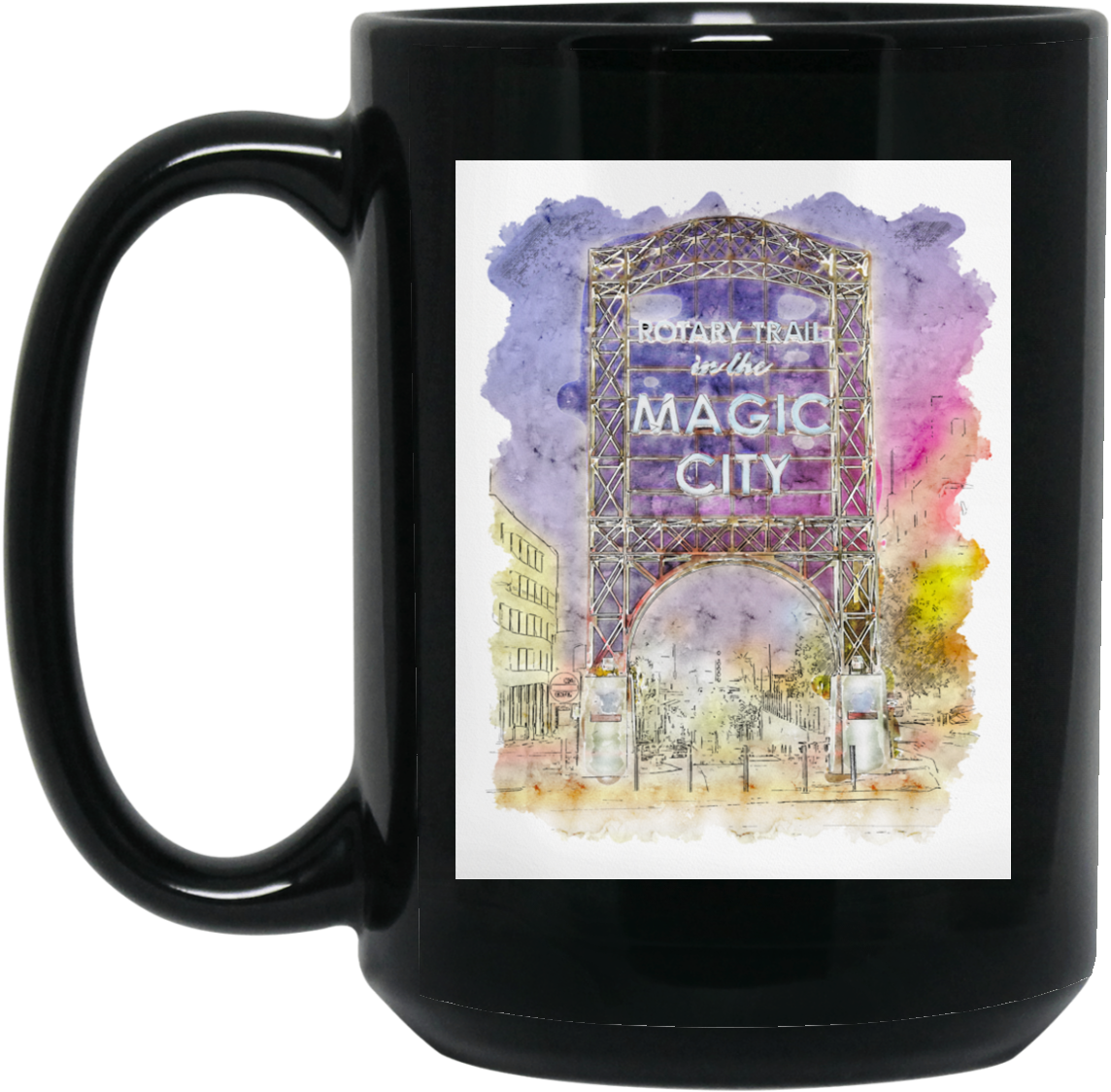 Magic City Watercolor Black Mug - Beer Stein Clipart (1144x1124), Png Download