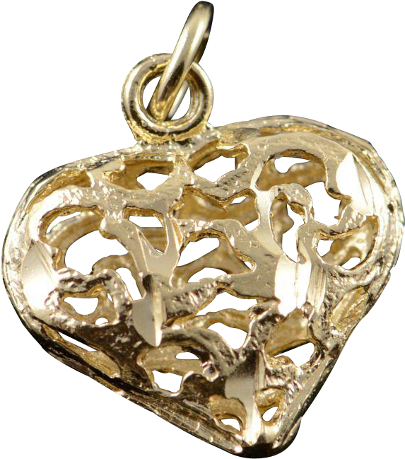 14k Filigree Puffy Hollow Heart Charm/pendant Yellow - Locket Clipart (648x648), Png Download