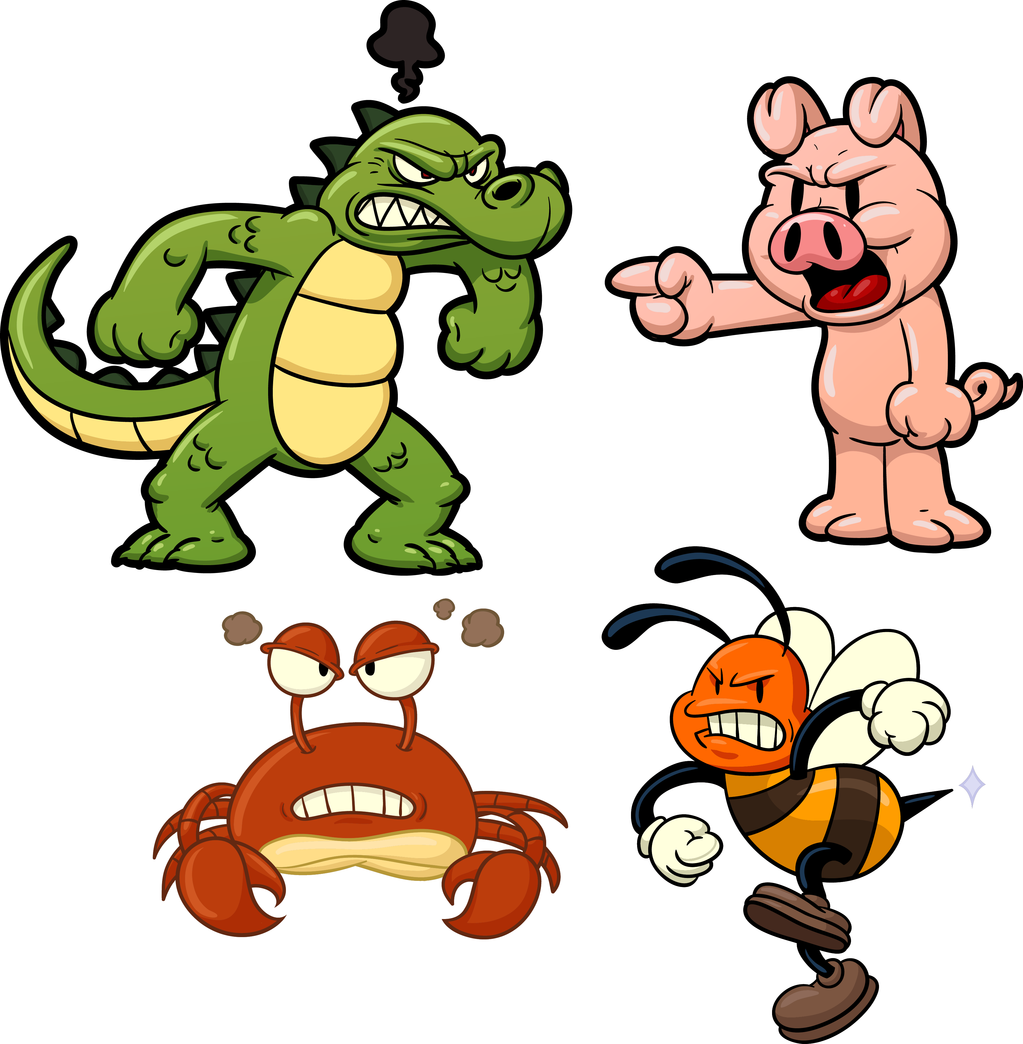 Cute Animals Angry Bee Honey Crocodile Vector Clipart - Png Download (3510x3584), Png Download