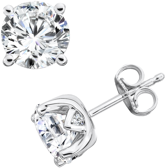 Diamond Solitaire Studs In 14k White Gold With Platinum - Engagement Ring Clipart (650x650), Png Download