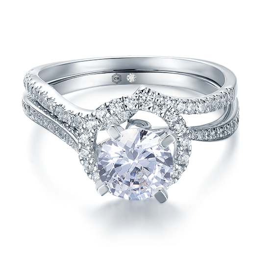Silhouette Glamorous Wave Diamond Wedding Ring Set - Wedding Rings Square Diamond Clipart (600x600), Png Download