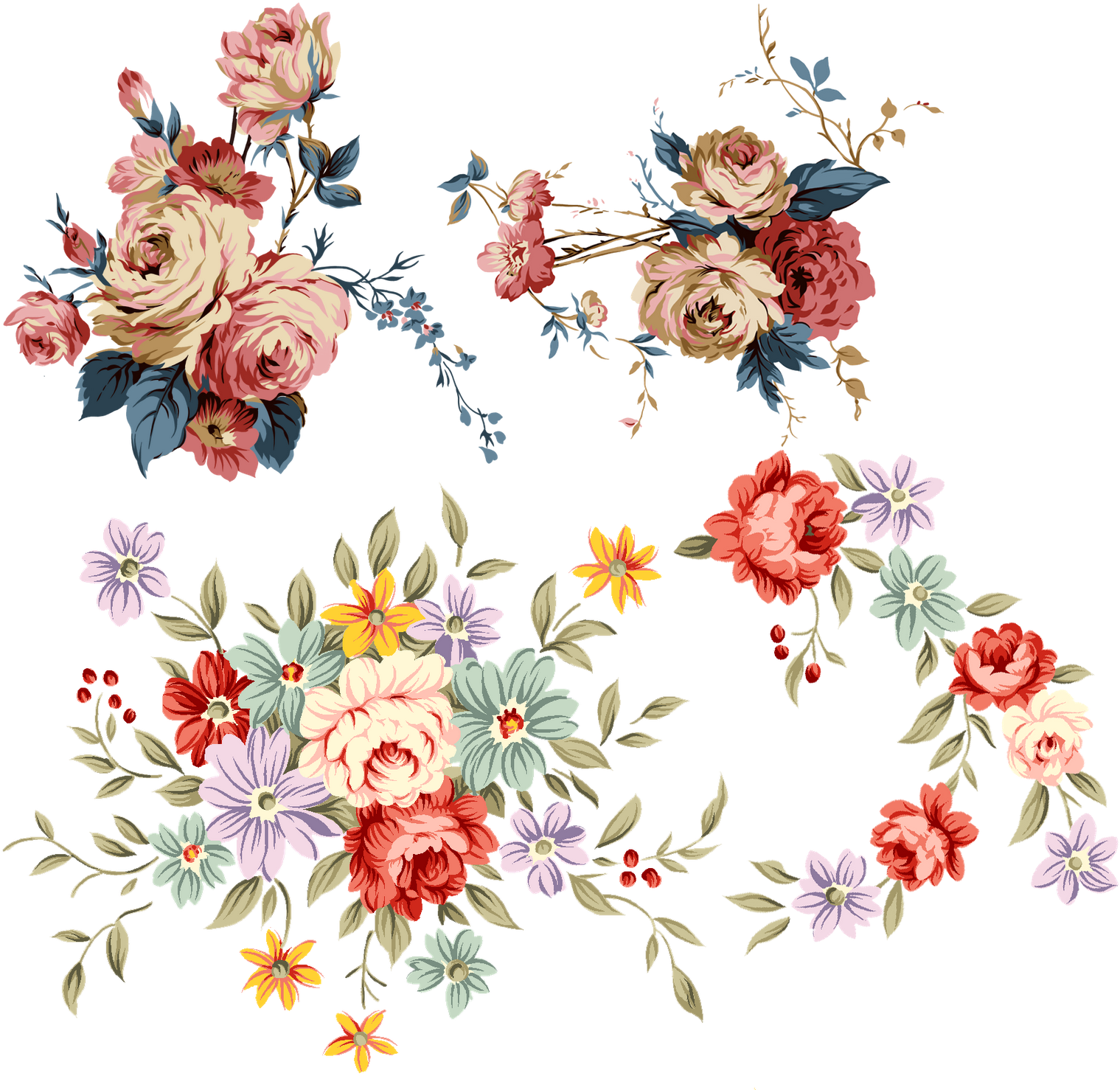 Flowers Vintage Illustration Png Clipart (1519x1478), Png Download