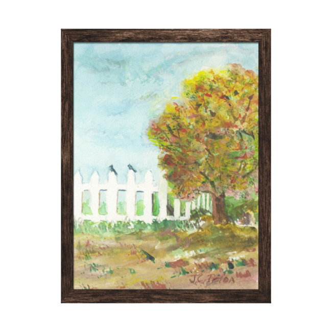 Autumn Tree With Birds Watercolor Print On Canvas Stretched - Canvas Print Clipart (650x650), Png Download