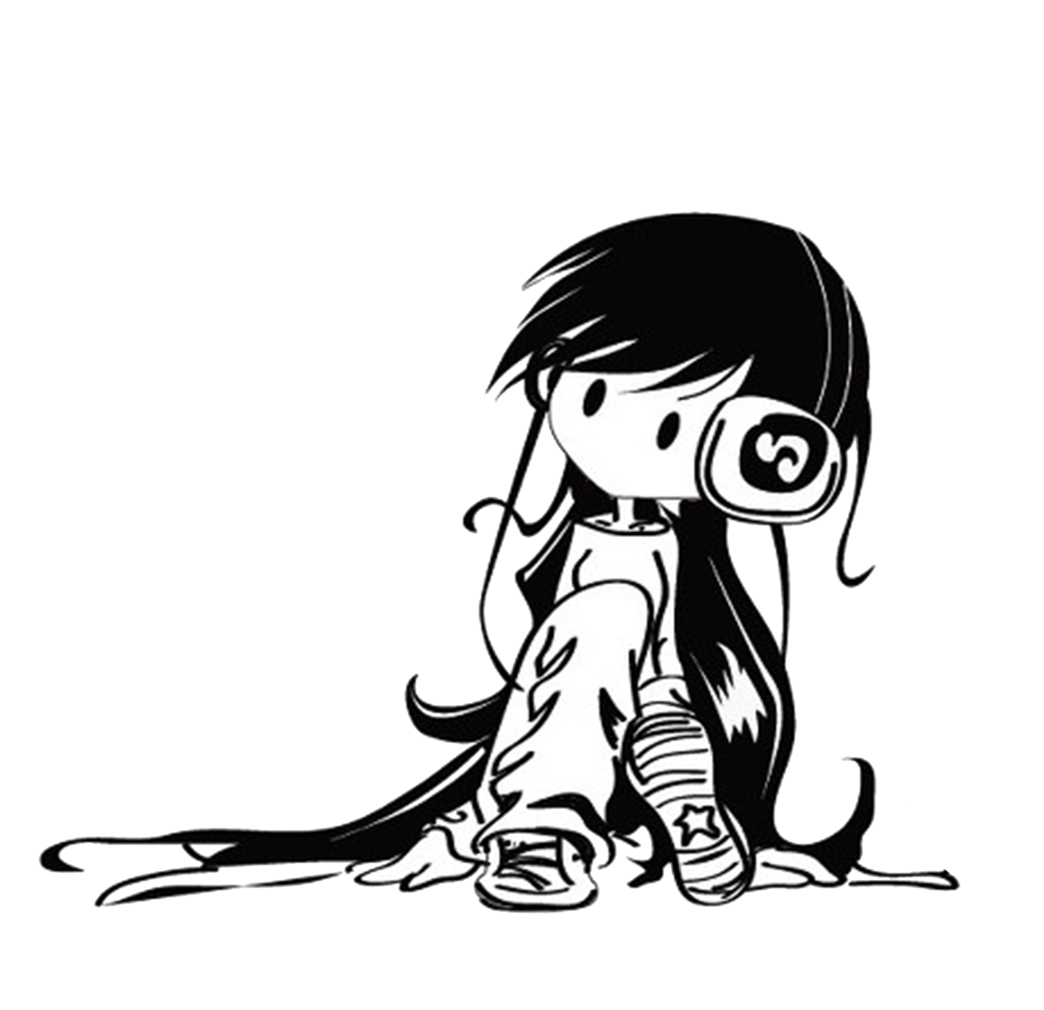 Music Drawing Listening - Cartoon Music Black White Clipart (2362x2362), Png Download