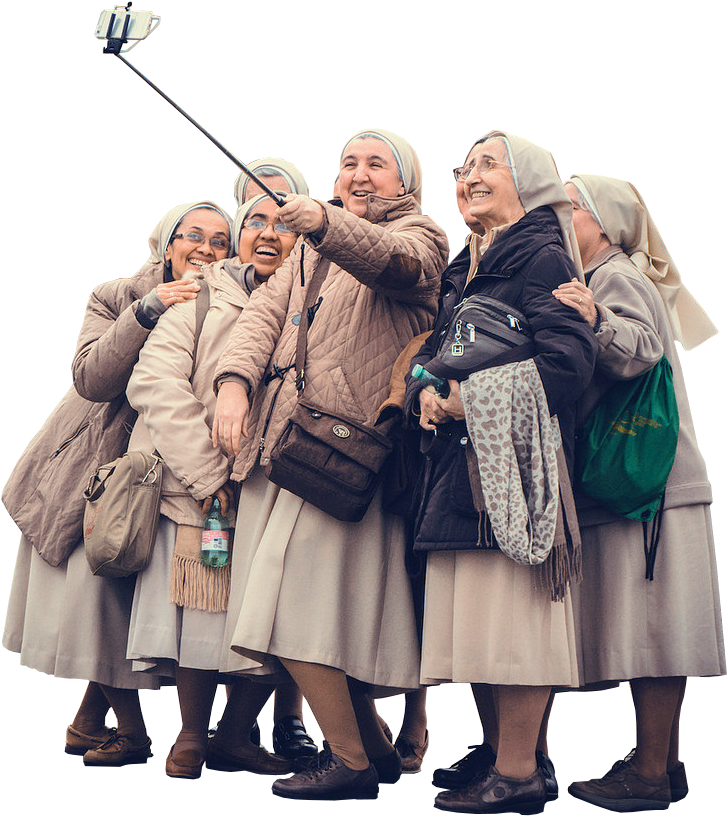 Persongroup Of Nuns Taking A Selfie - Nuns Taking A Selfie Clipart (749x822), Png Download
