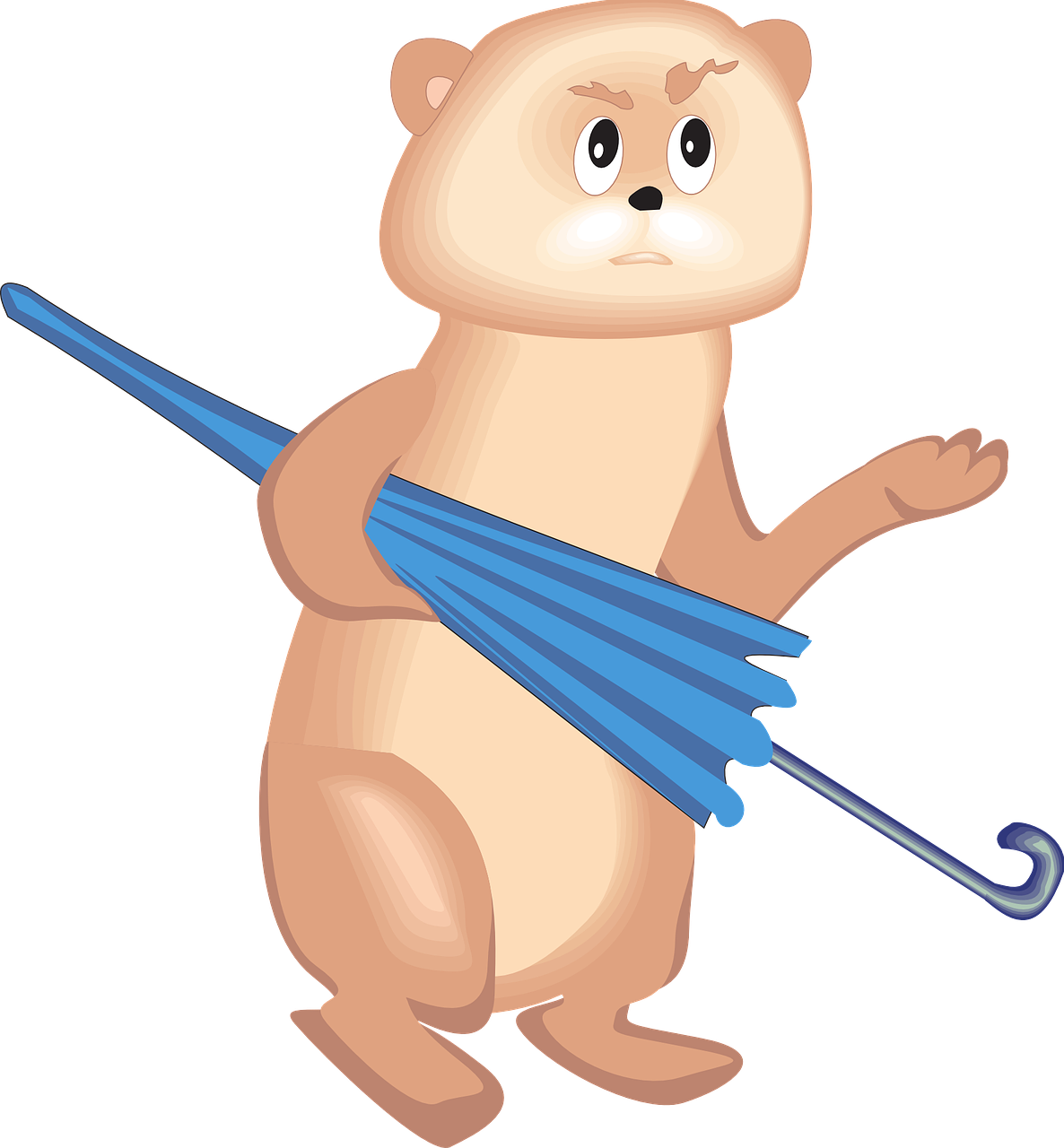 Umbrella Blue Holding Bear Png Image - Cartoon Clipart (1186x1280), Png Download