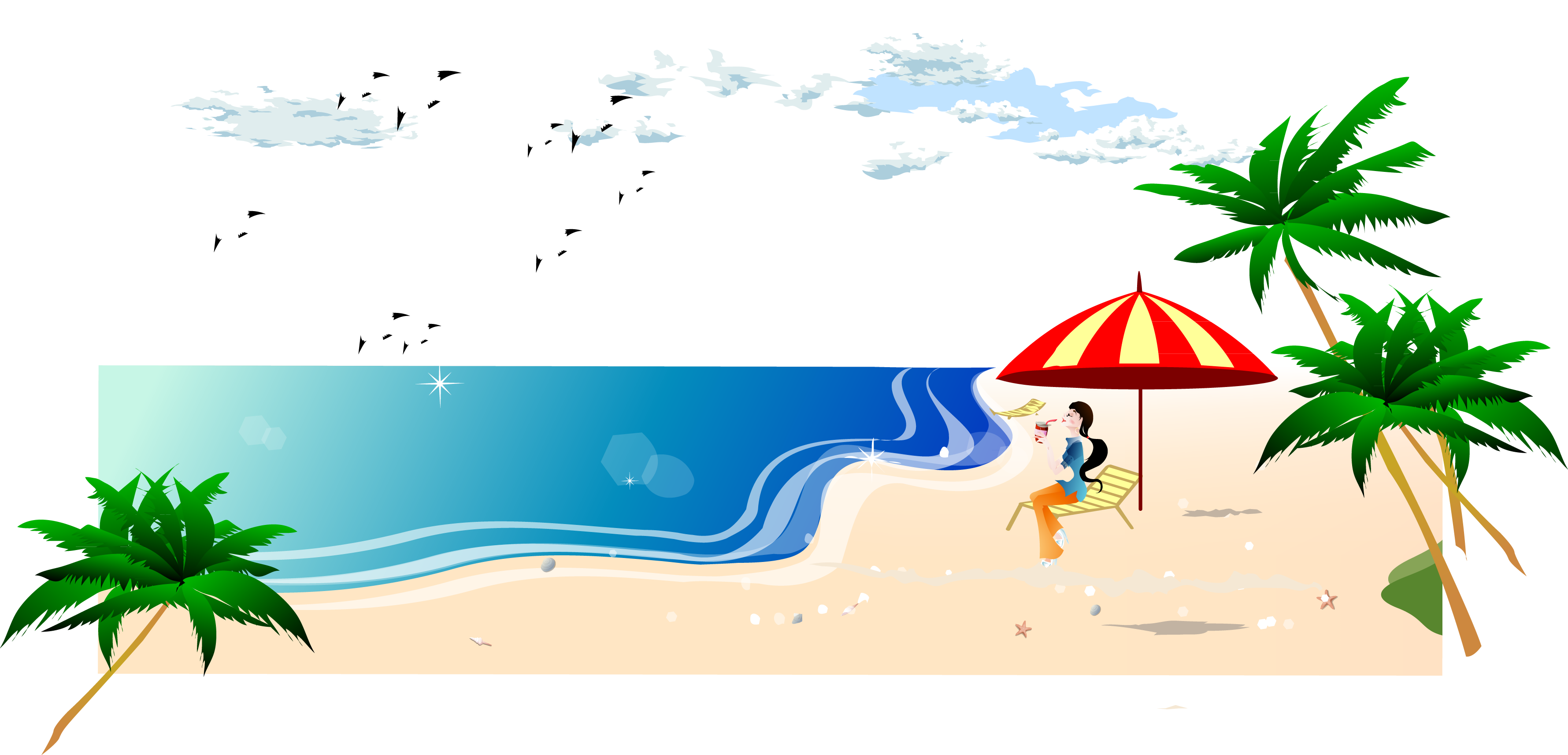 South Beach, Beach, Sea, Plant, Grass Png Image With - Sea Beach Vector Png Clipart (3559x1713), Png Download