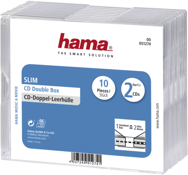 Hama Slim Double Cd Dvd Jewel Case,ppack Of 10, Transparent - Hema Cd Doosjes Clipart (640x640), Png Download