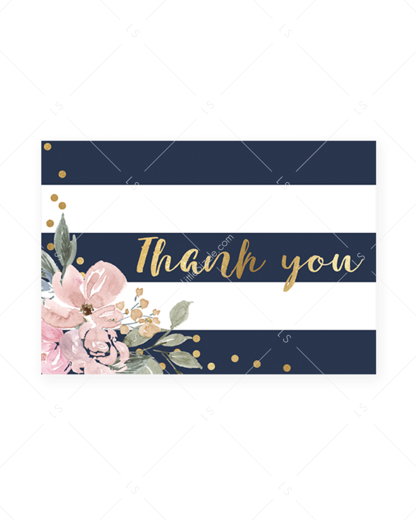 Navy Stripes And Pink Flowers Thank You Card Printable - Magnolia Clipart (819x1024), Png Download