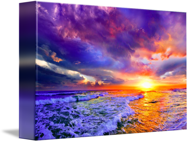 Romantic Pink Purple Cloud Beach Art Print - Pink And Purple Sunsets Clipart (650x489), Png Download